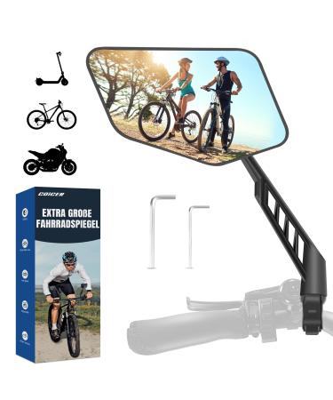 Coicer bike mirror on the left with extra large mirror area - 360 adjustable bike mirror for e -bike & e -scooter handlebar - rear view mirror compatible with all models (left)