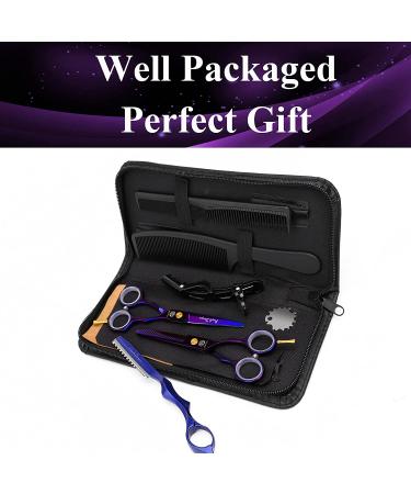 5.5 inch Purple Hair Cutting Scissors Set with Leather Case - Professional Barber Shears for Hairdressers and Home Use - Buy Online on SooperMarket.com