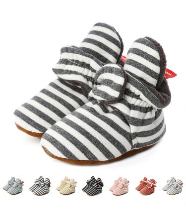 TMEOG Baby Booties Slippers Infant Boots Newborn First Walking Shoes Baby Winter Sock Crib Shoes for Boys Girls 0-18Months 12-18 Months D Light Black Striped