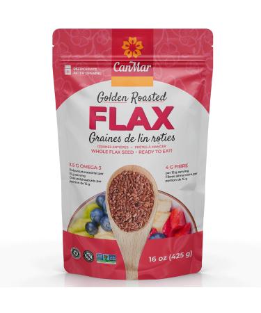 CanMar Golden Roasted Whole Flax Seed (425g) Non-GMO Flax Seeds - Gluten Free & Vegan - Flaxseed with Omega-3 Fiber - Golden Flax Seeds Linseed - Flax Seeds Whole