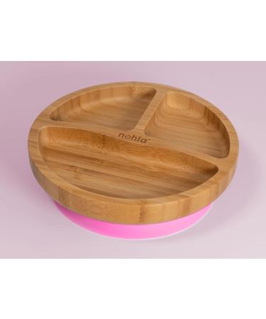 Nohla Bamboo Baby & Toddler Suction Plate Bowl Set with Silicone Spoon - Eco-Friendly BPA-Free Weaning Kit for Secure Grip on Smooth Surfaces - Pink - Buy Online on SooperMarket.com