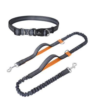 Snocyo jogging leash dogs jogging dog leash for medium -sized and large dogs elastic and reflective dog leash retractable running leash with double handle & waist valve for a dog gray & orange