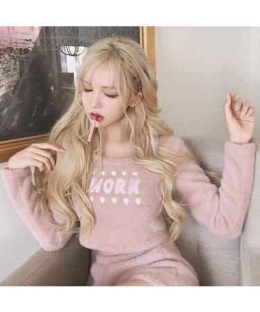 Wig female long curly hair big wave air bangs grandma gray net red cute natural realistic face fluffy hair setLight Brown Light Brown