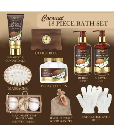 Fathers Day 13Pc Premium Coconut Spa Kit in Vintage Wooden Box - Body Lotion, Handmade Soap, Bath Bomb, Shampoo & Conditioner Set for Men & Women - Buy Online on SooperMarket.com