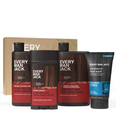 Every Man Jack Men s Cedar + Red Sage Bath and Body Gift Set - Clean Ingredients & A Cedar Sage and Spice scent - Round Out His Routine with Men s Body Wash 2-in-1 Shampoo Deodorant & Face Wash