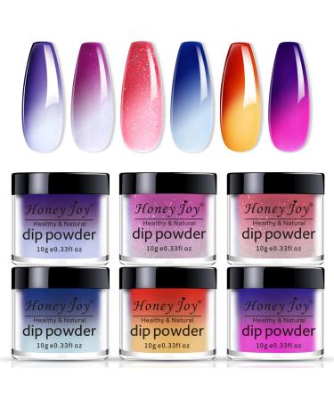6 Box/Set Temperature Mood Changing Colors Fine Dipping Powder Dip Powder Color Collection Sun Orange/Yellow Rose Pink/White Glitter Green Blue Purple (W-3-1-2-8-10-17-10g/box)