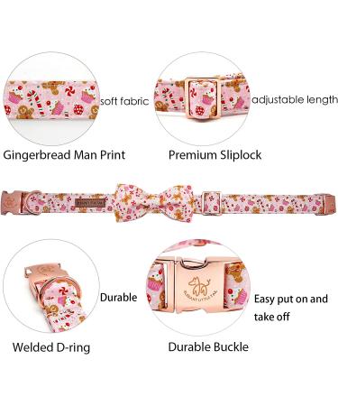 Elegant Little Tail Dog Collar with Bow - Holiday Dog Collar for Girl or Boy - Pet Gift Bowtie - Adjustable for Small, Medium, Large Dogs - Gingerbread Man Design - Buy Online on SooperMarket.com