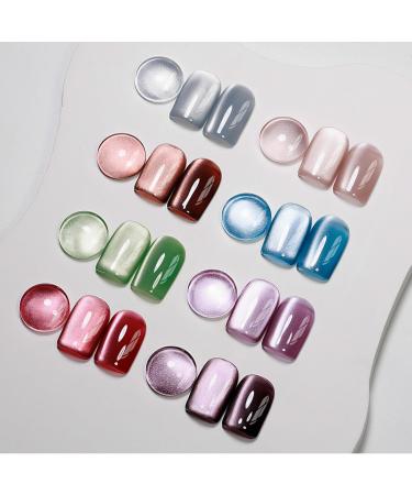 MIZHSE Holographic Glitter Cat Eye Gel Nail Polish Set 8 Colors Red Cat Eye Gel Nail Polish Kit Magnetic Nail Polish Sets with Magnet Soak Off Led Gel Nail Polish Nail Art Gel Manicure Salon DIY Gifts 308