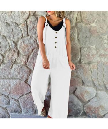 WILLBEST Womens Wrap Sleeveless Jumpsuits Playsuit Smocked Straps Fit And Flare Long Pant Jumper Rompers with Pockets 4022-oyvsw-white-3 S - Buy Online on SooperMarket.com