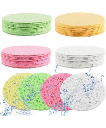 60 Count Compressed Facial Sponges 4 Color Facial Sponges Cleansing Wash Face Sponge Exfoliating Cellulose Facial Cosmetic Sponges for Makeup Removal(2.5 Inch) Green/Pink/Yellow/Whtie