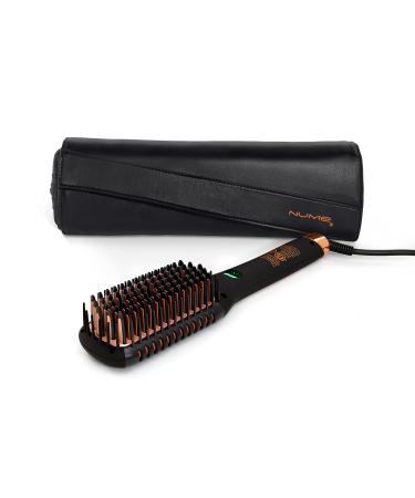 NuMe Ionic Straightening Brush with Tourmaline Ceramic Bristles & Edges - Negative Ion Conditioning Technology for Smooth frizz Free and Healthy Hair- Dual Voltage Black