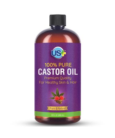 20oz 100% Pure Castor Oil - Cold-pressed Unrefined Hexane-free - BPA Free Plastic Bottle - USP Grade - Premium Quality for Healthy Skin & Hair