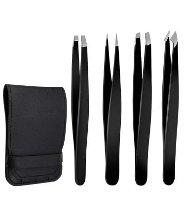 GeekerChip Eyebrow Tweezers (4 Pcs), Professional Eyebrow Tweezers for Eyebrows and Beauty and Makeup, Nose Hair and Splinters