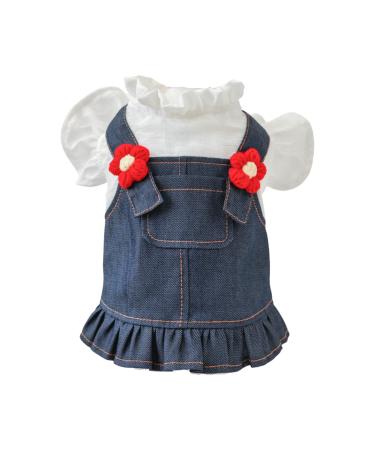 BT Bear Dog Dress Puppy Skirt Dog Princess Dresses Flower Denim Dress Skirt Small Dogs Girl Clothes (L Blue) Large Blue
