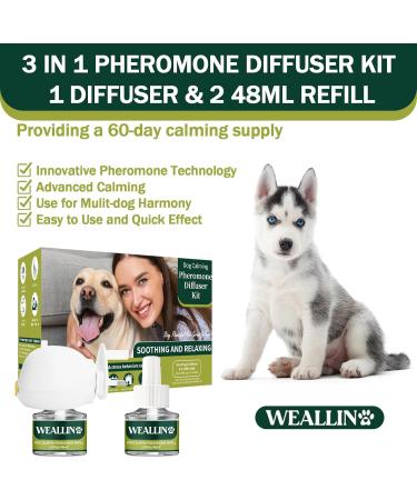WEALLIN Calming Diffuser for Dogs Anxiety Relief 3-in-1 Dog Calming Plug In with 1 Diffuser +2 Refill 48ml Vial for 60-Day Use Calming Dog and Anxiety Relief Dog 1 diffuser 2 refills - Buy Online on SooperMarket.com