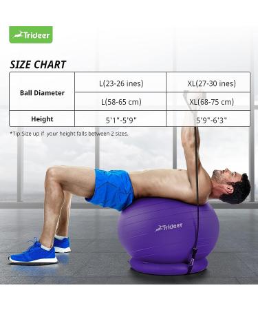Trideer 65cm Purple Exercise Ball Chair with Base & Bands - Home Gym Workout & Back Pain Relief - Buy Online on SooperMarket.com
