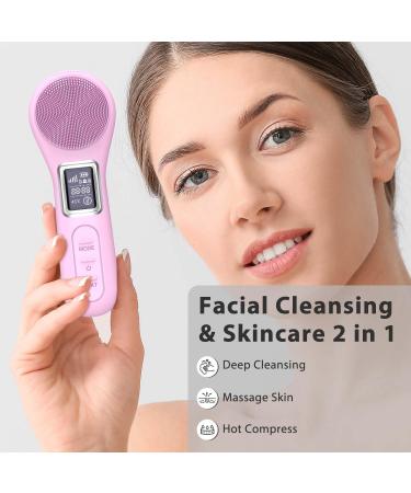 Face Scrubber Brush - Electric Silicone Sonic Facial Cleansing Brush with LCD Rechargeable & Waterproof for Deep Cleansing - Thermal Massager for Men & Women - Pink - Buy Online on SooperMarket.com