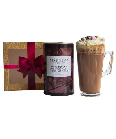 Martins Chocolatier Hot Chocolate Gift Set (Dark) | Drinking Chocolate Made with Belgian Chocolate Shavings | Includes Glass and Marshmallows