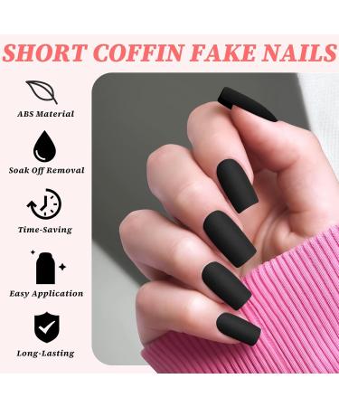 LuckForever 240pc Matte Black Square Press On Nails - Medium Glue On Acrylic Nail Set | Full Cover Artificial Fingernails with Adhesive Tabs - Buy Online on SooperMarket.com