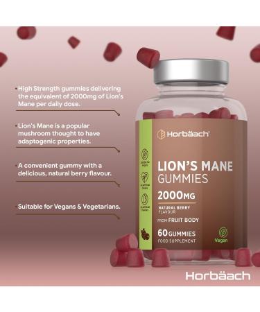 Lions Mane Gummies 2000mg | High Strength Lions Mane Supplement | Mushroom Extract | Natural Berry Flavour | 60 Vegan Gummies | by Horbaach - Buy Online on SooperMarket.com