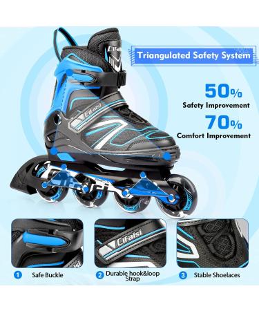 Adjustable Inline Skates with Light Up Wheels for Kids and Adults | Perfect for Indoor and Outdoor Skating | Blue | Big Kids/Youth/Adults - Buy Online on SooperMarket.com