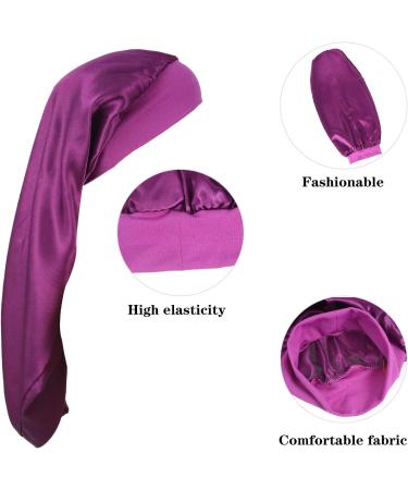 Firtink 3 Pcs Long Satin Bonnet Sleep Cap Set for Natural Hair - Black, Navy, Purple - Wide Elastic Band for Women - Extra Large Silk Bonnet for Night Sleep - Buy Online on SooperMarket.com