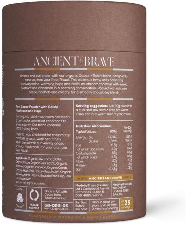 Ancient + Brave Cacao + Reishi 250g Tub - High Grade Nutritious Raw Cacao Reishi Mushroom Baobab and Chicory - Smooth Chocolate Blend - Stress Reducing Chocolate 250 g (Pack of 1) - Buy Online on SooperMarket.com