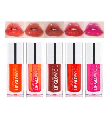 SBHEANGBA 5pcs Moisturizing Lip Oil No-Sticky Lip Gloss Tinted Lip Balm Lip Care Long Lasting Clear Liquid Lipsticks Plump Lip Glow Oil For Dry Lip's Moisturizing Hydrating And Nourishing