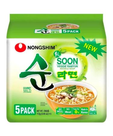 Nongshim Shin Ramyun Noodle Spicy Korean Ramen Noodles (Soon Veggie 112g (Pack of 5))