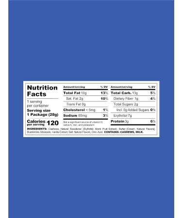 Keto Farms Blueberry Vanilla Cashews - Low Carb Keto Nuts (1 oz, 6 Count) | Roasted Lightly Salted Desserts with Real Fruit | Satisfy Candy Cravings with 0g Added Sugar - Buy Online on SooperMarket.com