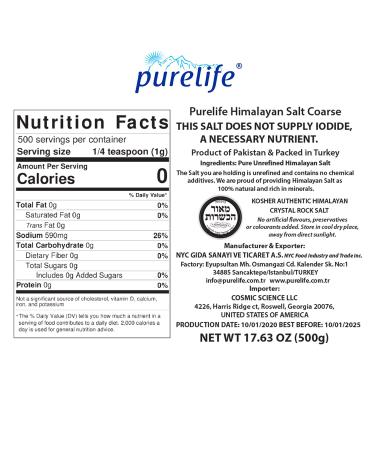 Himalayan Salt White Coarse Kosher Unrefined - Gourmet Natural Crystal Rock Salt - 1.1 lbs - Buy Online on SooperMarket.com