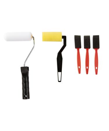 Juvale Foam Paint Brush Set - 5-Piece Sponge Paint Brush and Foam Trim Roller Set for Art, Wall, Paintings with Plastic Handle