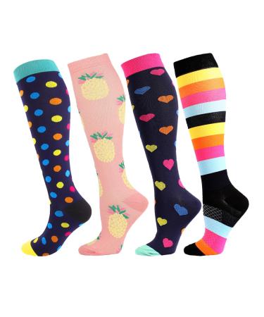 Jefshon compression stockings for women men best ideal for sport running air travel pregnancy nurse medical marathon s-m large sizes 4 pairs