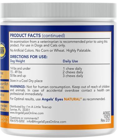 Angel's Eyes NATURAL Tear Stain Prevention Soft Chews for Dogs - 120 Ct - Chicken Formula (AENSC120D) 120 Count (Pack of 1) - Buy Online on SooperMarket.com