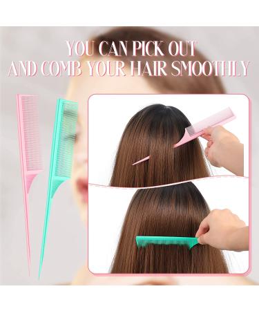 2-Pack Carbon Fiber Rat Tail Teasing Combs - Anti-Static, Heat Resistant for Volume & Styling (Pink & Green) - Buy Online on SooperMarket.com