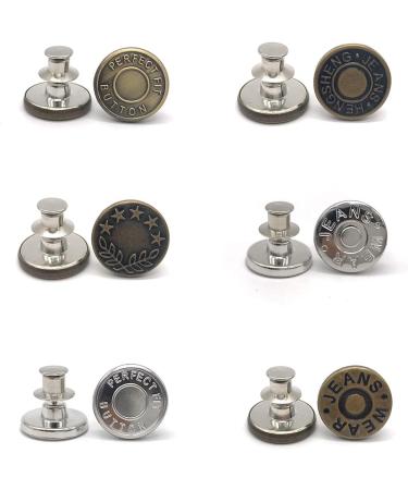 6 Pcs Adjustable Jean Button Pins for Pants - No Sew, No Tools Required | Instant Waist Tightener for Jeans | Reusable and Simple Installation (Style 1) - Buy Online on SooperMarket.com
