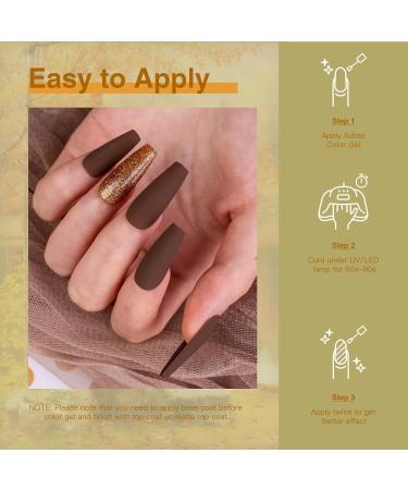 AUBSS Autumn Gel Nail Polish Set - 6 Stunning Colors for Winter | Gold Glitter, Brownish Orange, Brown | Soak Off LED Gel Kit for Nail Art | Perfect Manicure Gift for Women - Buy Online on SooperMarket.com