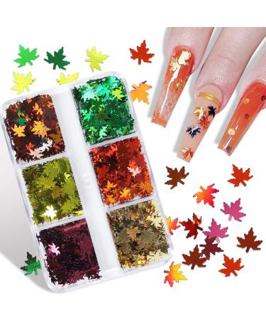 Fall Glitter Nail Sequins - Holographic Maple Leaf Nail Art Decorations | 6 Grids for Autumn & Winter Designs - Buy Online on SooperMarket.com