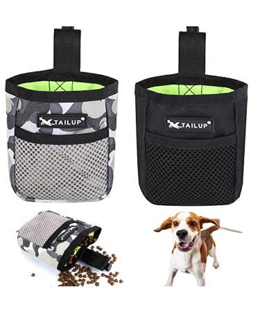 Lanjue 2 Pieces Small Dog Treat Bags Black and Camouflage Color Dog Treat Pouch with Waist Belt Clip 600D Oxford Cloth Dog Walking Bag Treat Pouch for Dog Training Classic style