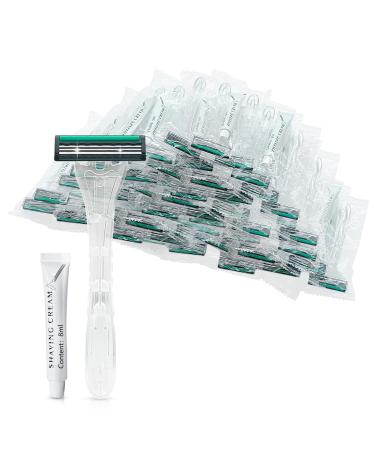 (50 Pack) Kheoxusa 3 Blade Disposable Razor Three Blade Disposable Razor Triple Blade Disposable Razors Disposable Razors Individually Wrapped Disposable Razors for Hotel Airbnb Homeless Travel-Clear 1 Count (Pack of 50)