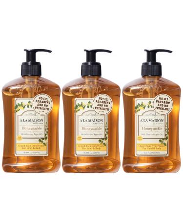 A La Maison Honeysuckle Liquid Hand Soap | 16.9 Fl oz. Pump Bottles Moisturizing Natural Hand Wash Soap | Triple French Milled | Gentle To Hands | (3 Pack) 16.9 Fl Oz (Pack of 3)