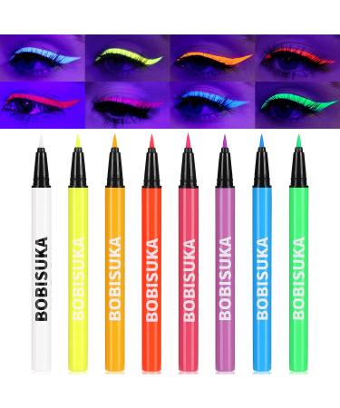 BOBISUKA 8 Colors UV Glow Neon Liquid Eyeliner Set  Matte Colored Eyeliners Pen  Colorful Waterproof Smudge-proof Pigmented Graphic Liners  Delineadores de Colores Para Ojos Eye Makeup Gift Kit