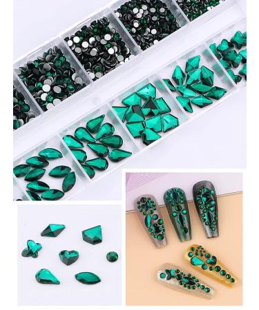 Kalolary Green Nail Rhinestones and Blue Crystal Gems Set - Nail Art Decoration Kit with Tweezer and Picker for DIY Acrylic Nails - Buy Online on SooperMarket.com