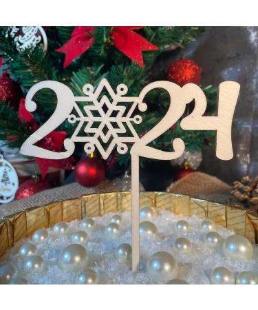 2024 Wooden Cake Topper | New Year's Eve Cake Decoration | Perfect for Celebrations - Buy Online on SooperMarket.com