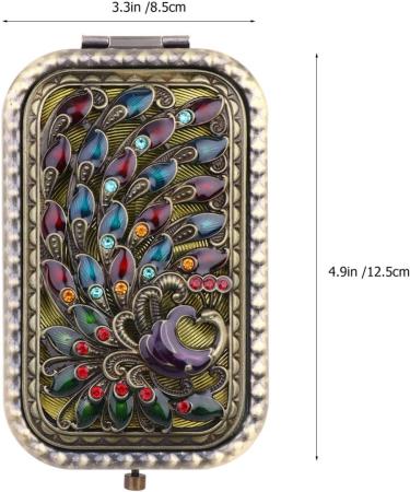 Leorx Antique Peacock Compact Mirror - Double Sided Metal Makeup Mirror for Women - Buy Online on SooperMarket.com