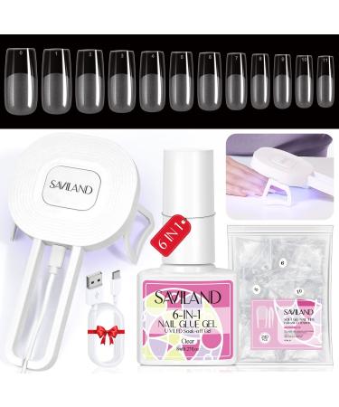 Saviland Gel x Nail Kit Soft Gel Nail Tip and Glue Gel Kit with Gel x Nail Glue 240pcs Half Matte Medium Square Nails Handheld U V Nail Lamp Nail Tools Nail Extensions Set Starter Gift for Women DIY A2-Medium Square Gel ...