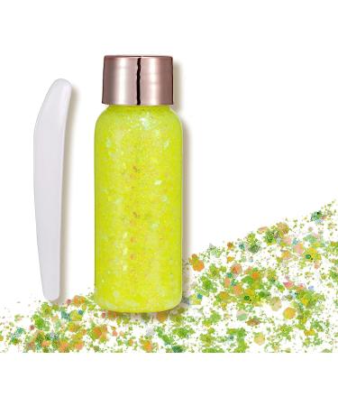 Body Glitter Gel Face Glitter Mermaid Chunky Glitter Hair Glitter Body Festival Glitter Eyeshadow Sequins Glitter for Face Body Eye Hair Nails Makeup Long Lasting Sparkling(Yellow) 105#Yellow