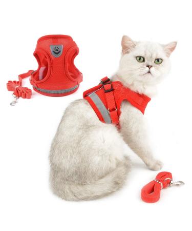 Ranphy cat dishes with a leash breakproof reflective padding chest harness puppy puppy dishes step in soft network fabric dishes for small cat adult cats red xs XS (chest size: 26 cm) red