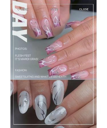 Gorvalin Y2K Nail Art Sticker Decals - 12 Sheets Metallic Cyber Punk Design for DIY Nail Decoration | Self-Adhesive Nail Charms for Women & Girls - Buy Online on SooperMarket.com