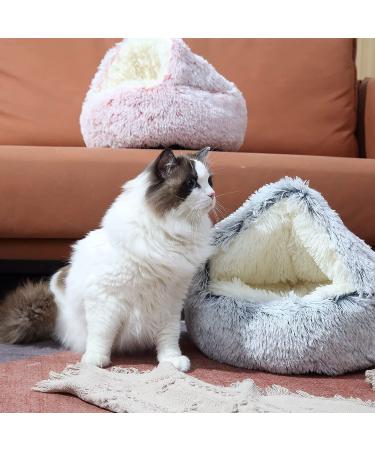 Plush Hooded Cat Bed with Blanket - Round Burrowing Cave Design for Small Dogs/Cats - Machine Washable, Slip Resistant - Ultra Soft Cushion - 24x24 inch Grey - Buy Online on SooperMarket.com